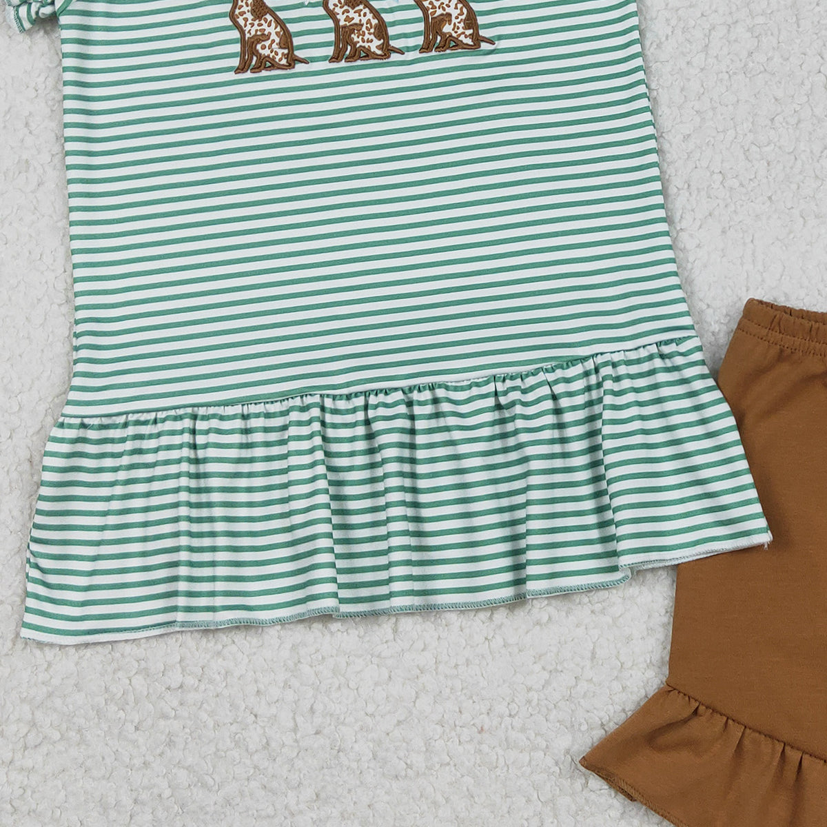 12.29 RTS NO MOQ （In stock）GSSO2793 Embroidery Ducks Dogs Baby Girls Stripe Collar Tunic Ruffle Shorts Hunting Clothes Sets