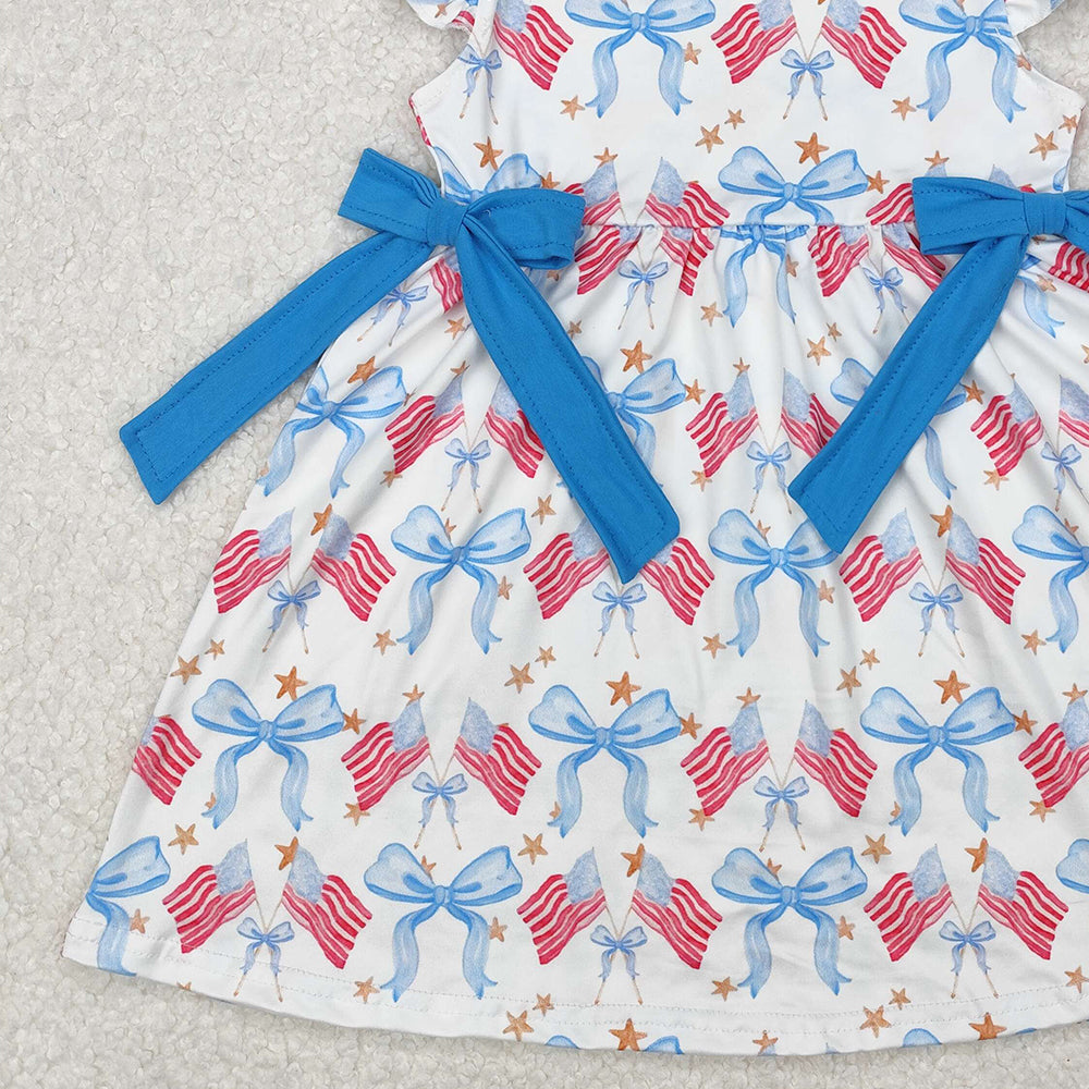 GSD1825 New Rts No Moq 8-9 Days By Air Arrived it Flutter sleeves flag bow stars girls 4th of july dresses