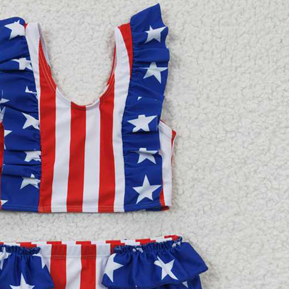6.03  S0090 New Rts No Moq 8-9 Days By Air Arrived it Stars stripe lining baby girls 4th of july swimsuit