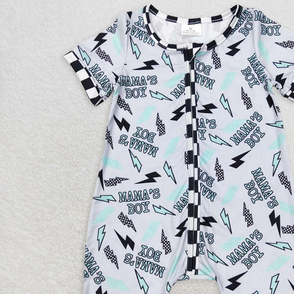 SR0563 RTS NO MOQ Baby Boys Summer Rompers Baby Infant Boys Mama's Boy Zip Short Sleeve Rompers