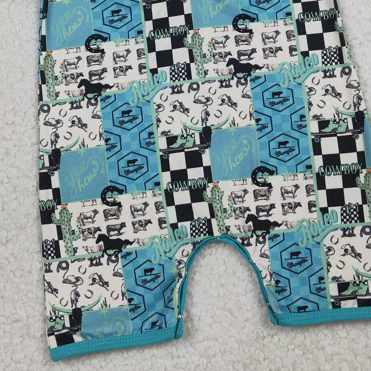1.19 RTS NO MOQ （In stock）SR3723 Baby Boys Short Sleeve Boot Horses Cowboy Western Button Rompers