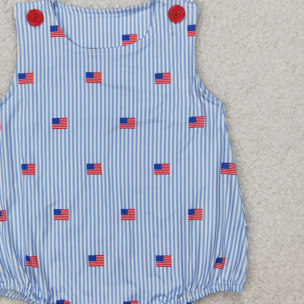 4.08 SR2922 RTS NO MOQ Baby Boys Summer Romper Baby Boys July 4th Flag Bubble Romper