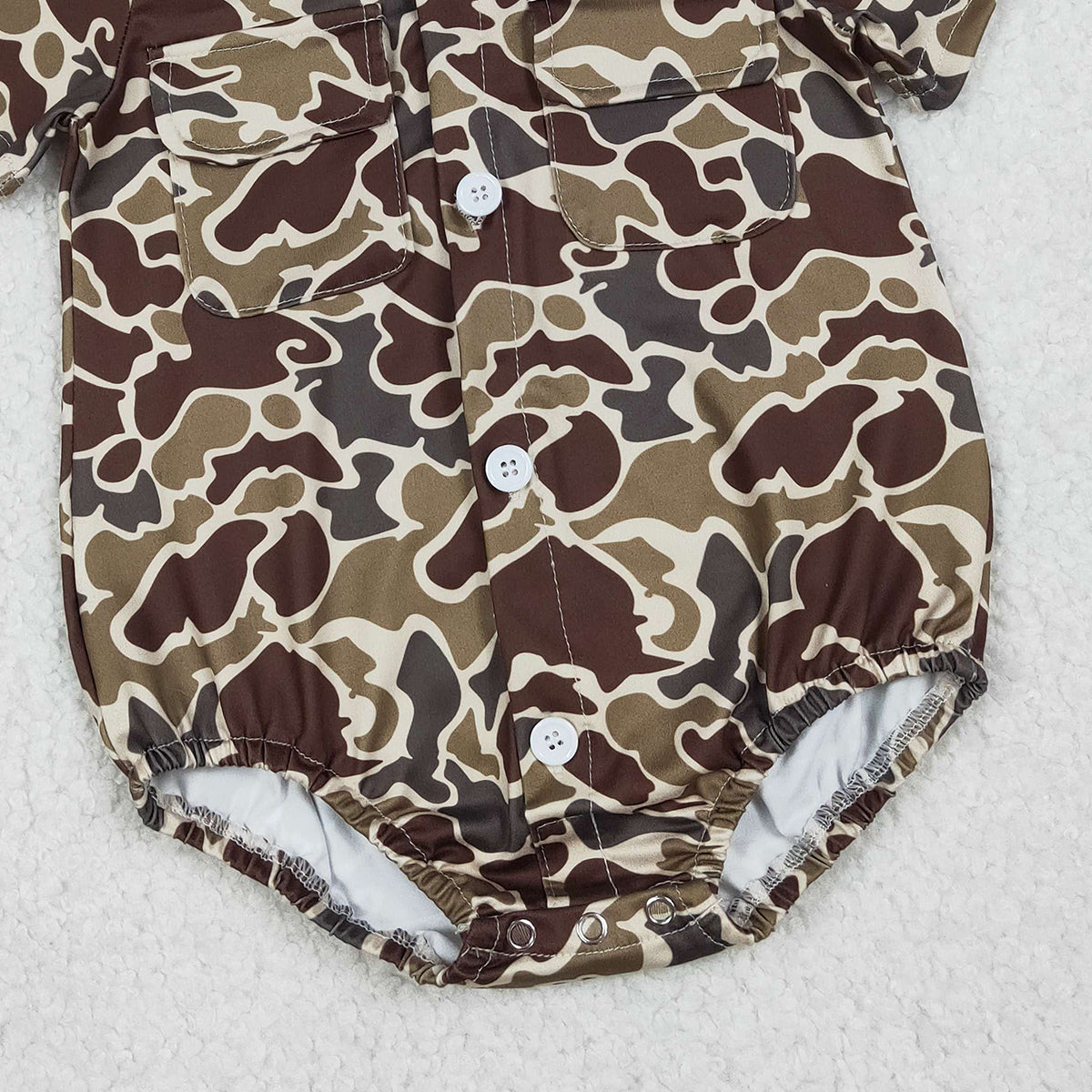 1.9 RTS NO MOQ （In stock）SR3659 Baby Boys Rompers Baby Boys Southern Dark Khaki Camo Button Pockets Rompers