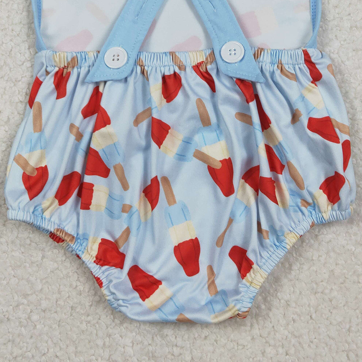 1.24 RTS NO MOQ （In stock）SR3923 Baby Boys Strap Red Blue Popsicle 4th of July Rompers
