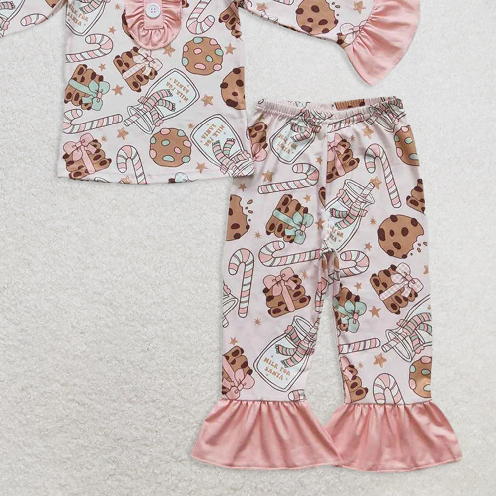 GLP0727RTS NO MOQ Baby Girls Winter Outfits Milk biscuit bottle cane pink long-sleeved trousers suit