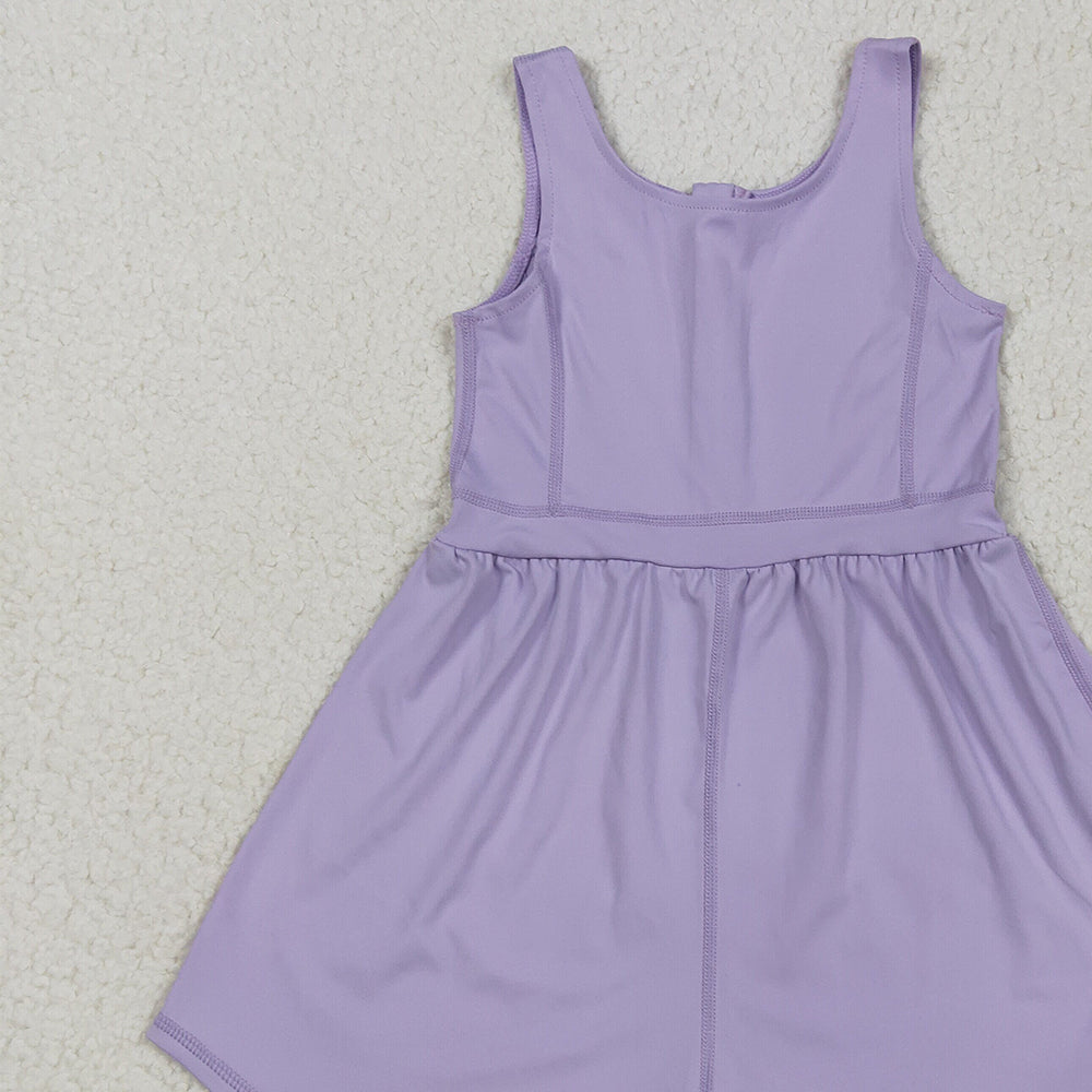 8.12  SR3020 RTS NO MOQ Baby Girls Summer Yoga Jumpsuits Baby Girls Lavender Sleeveless Yoga Jumpsuits