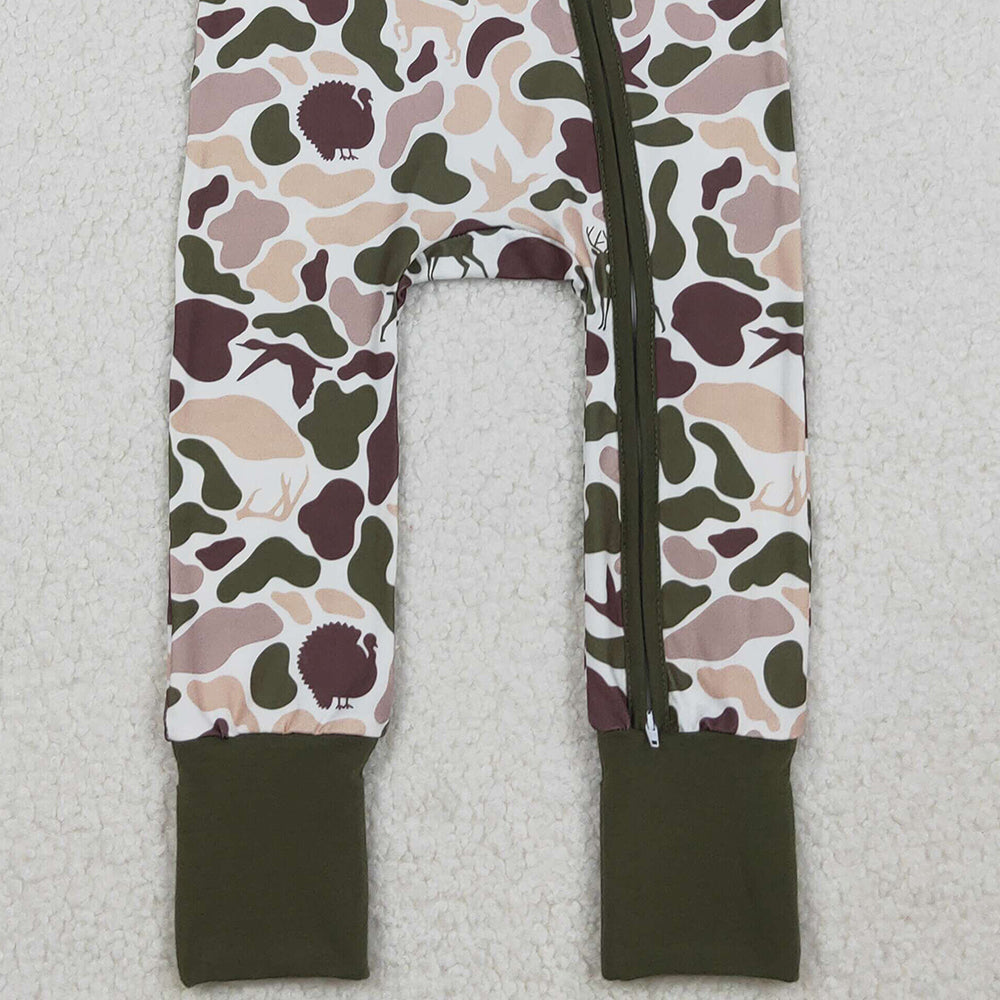 RTS NO MOQ （In stock）LR2590 Baby Boys Winter Rompers Deer Ducks Dogs Camo Southern Zipper Footie Rompers