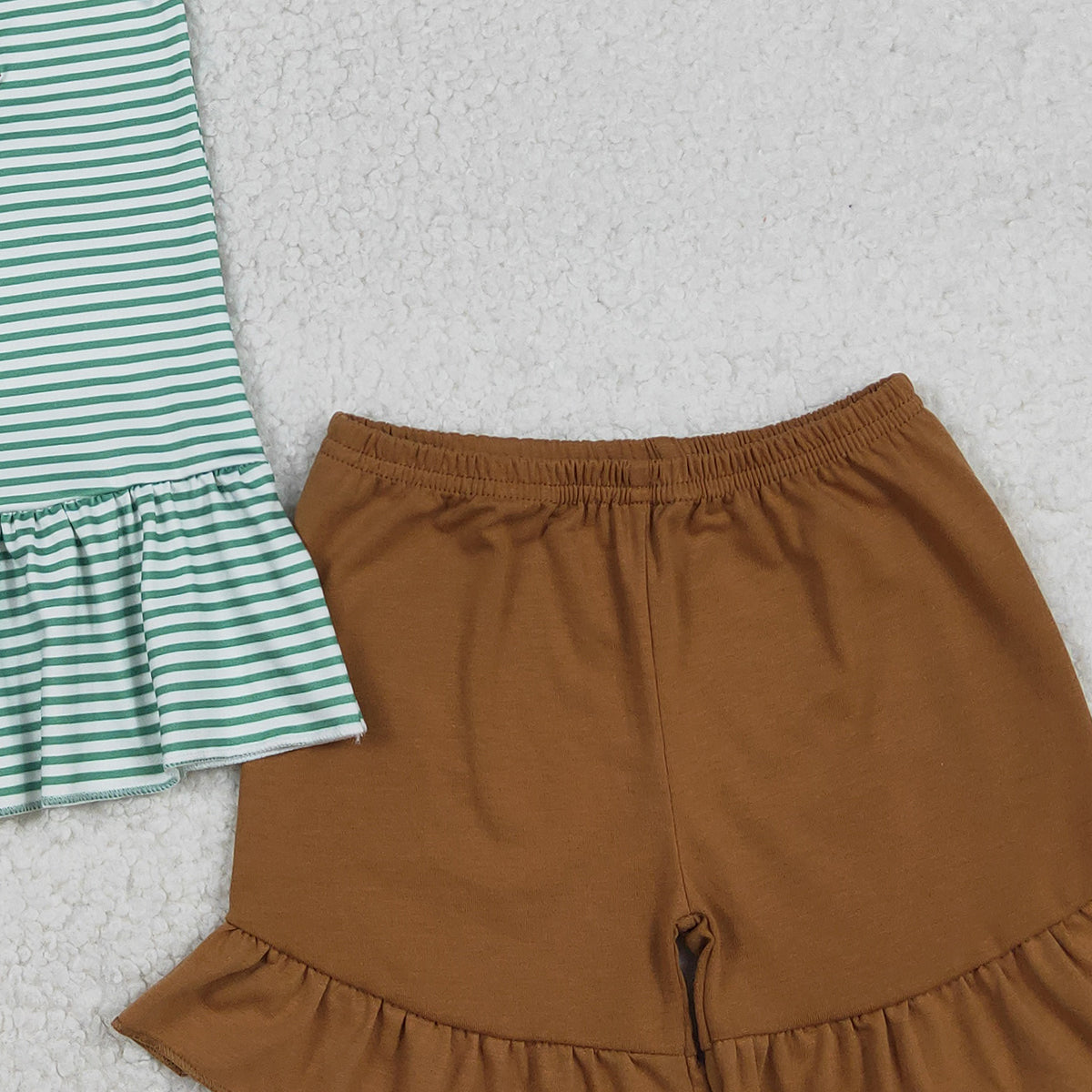 12.29 RTS NO MOQ （In stock）GSSO2793 Embroidery Ducks Dogs Baby Girls Stripe Collar Tunic Ruffle Shorts Hunting Clothes Sets