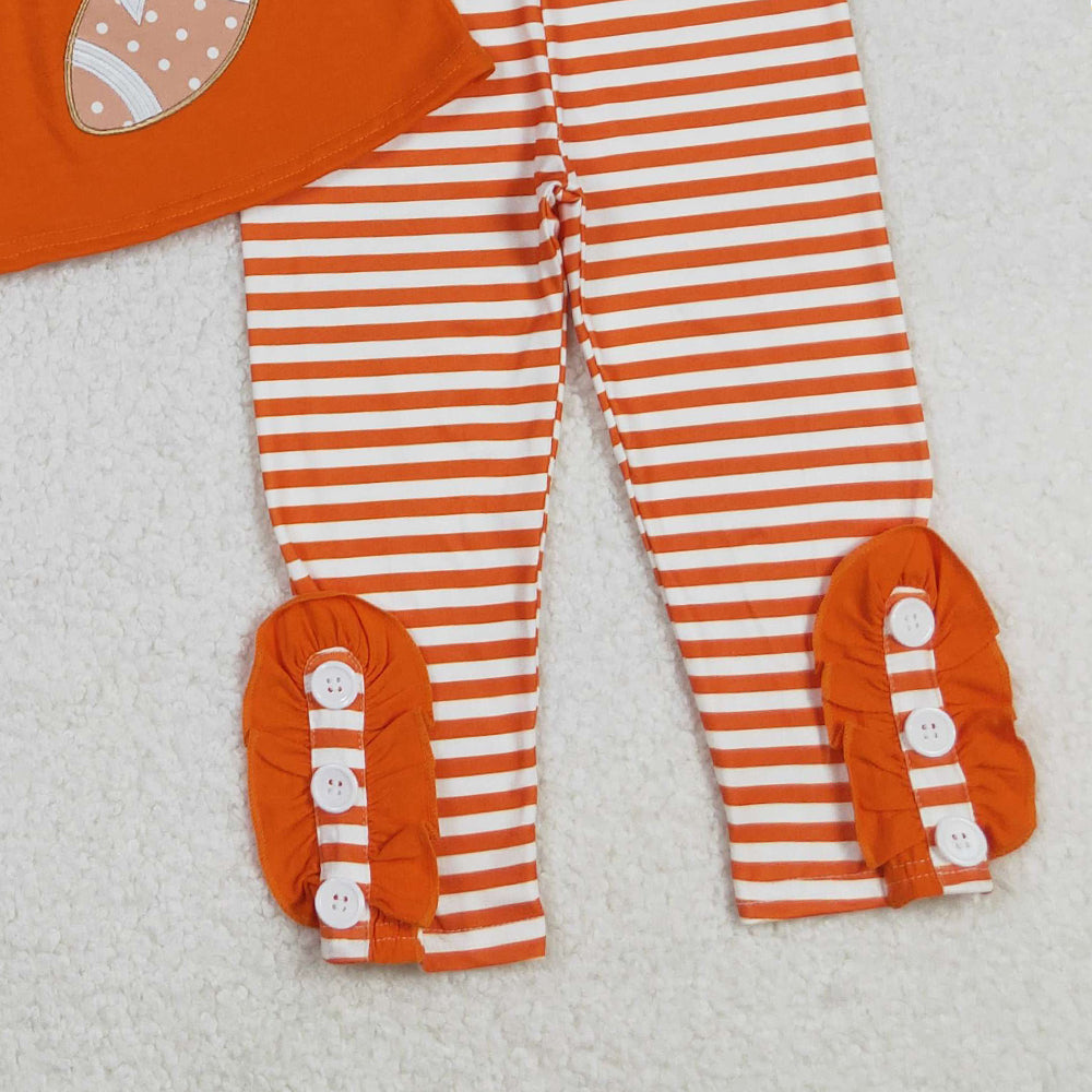 RTS NO MOQ （In stock）GLP1588 Baby Girls Winter Outfits Orange Long Sleeve Football Tunic with Stripe Leggings Set Sporty Outfit for Kids
