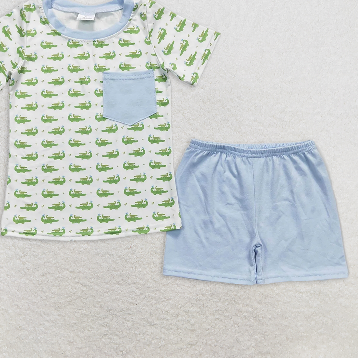 BSSO0556  RTS NO MOQ Baby Boys Summer Boys Outfits Baby Boys Crocodile Pocket Tee Shirts Shorts Clothes Sets