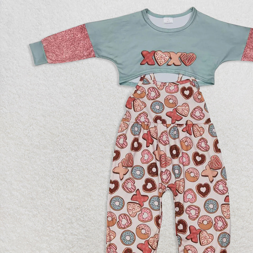 GLP0899RTS NO MOQ Baby Girls Winter Outfits Donut top sleeveless jumpsuit girls valentine's clothes
