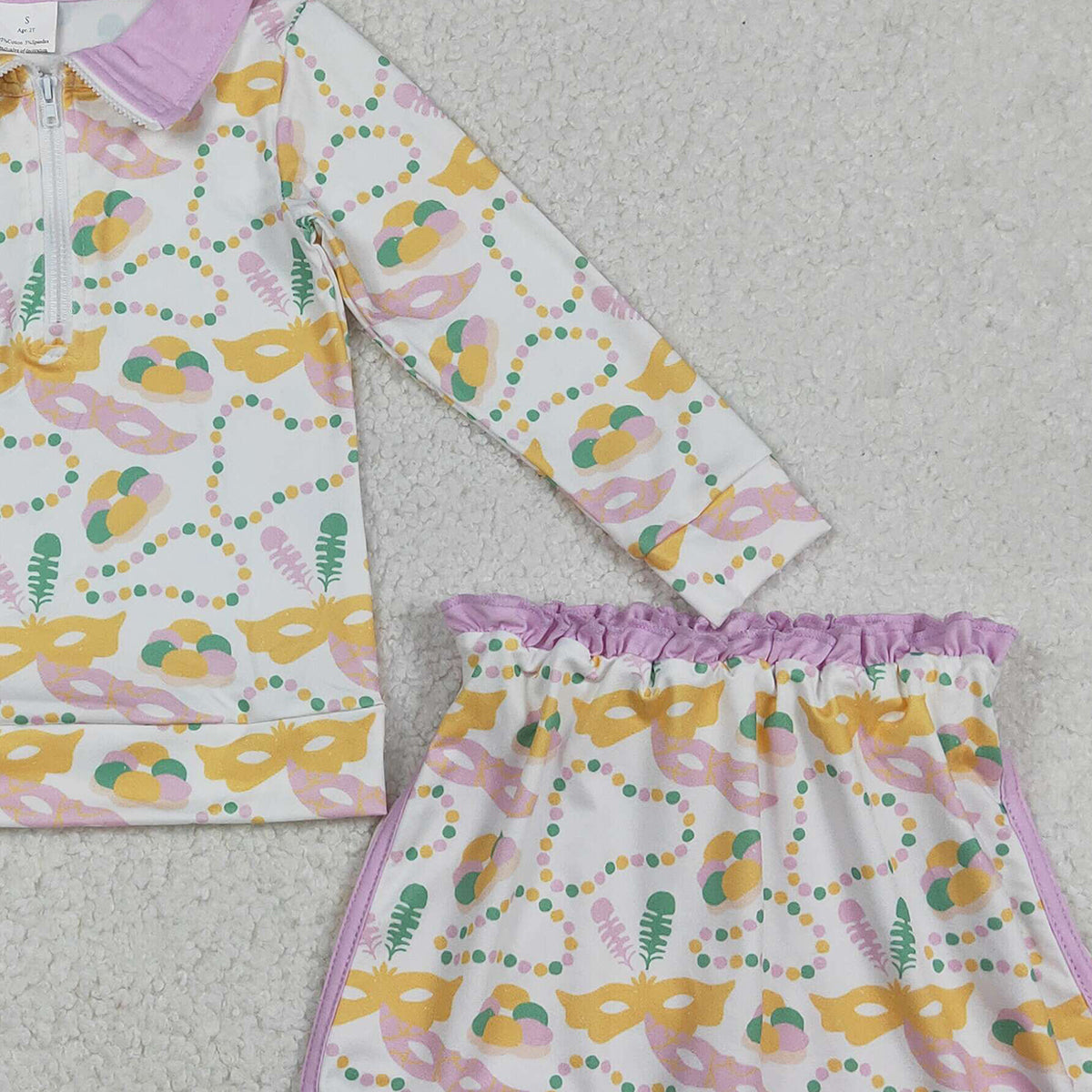 12.16 RTS NO MOQ （In stock）GLD1334 Baby Girls Mardigras Donuts Masks Zip Pullover Skirt Shorts Clothes Sets