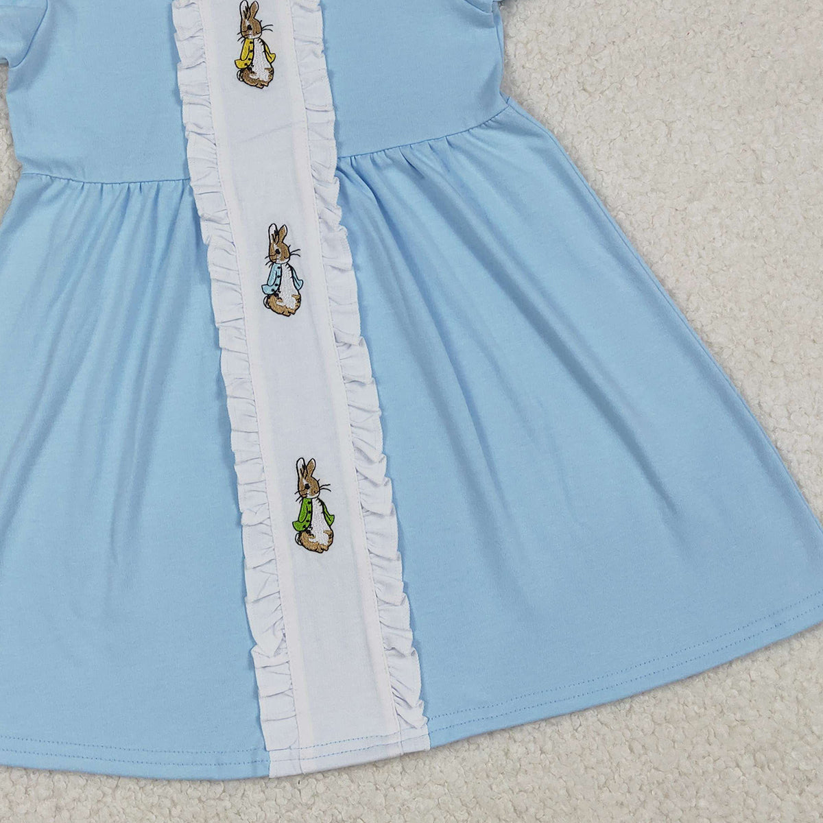 1.8 RTS NO MOQ （In stock）GSD2961 Embroidery Rabbits Baby Girls Easter Collar Knee Length Dresses