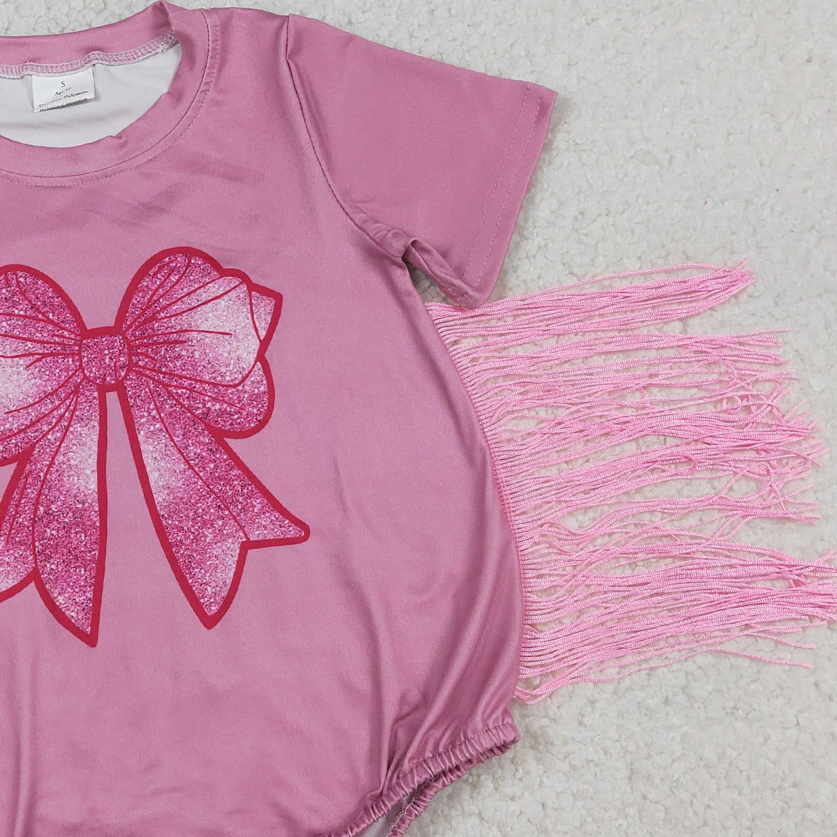 3.27 RTS NO MOQ （In stock）SR3187 Pink short sleeves tassels bow baby girls romper