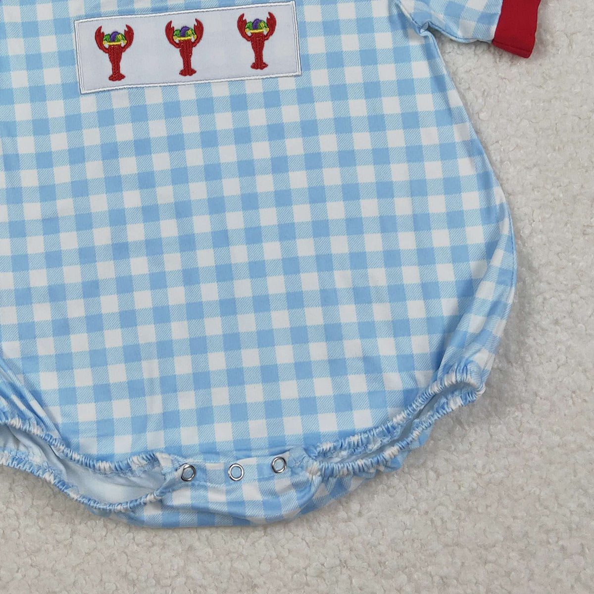 11.11 RTS NO MOQ （In stock）SR3257 Baby Boys Summer Rompers Embroidery Anchor Crayfishes Baby Boys Blue Checked Mardigras Rompers