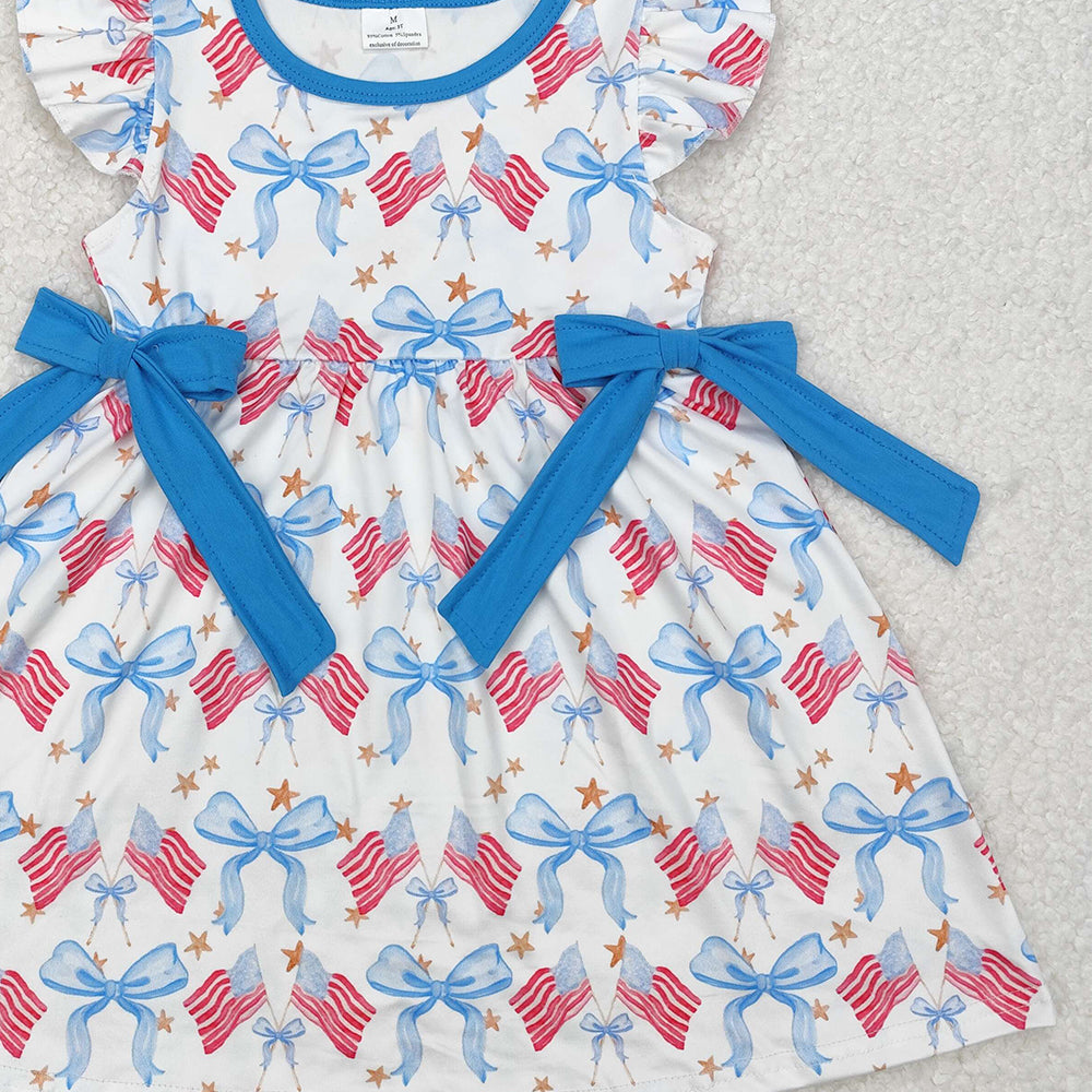 GSD1825 New Rts No Moq 8-9 Days By Air Arrived it Flutter sleeves flag bow stars girls 4th of july dresses