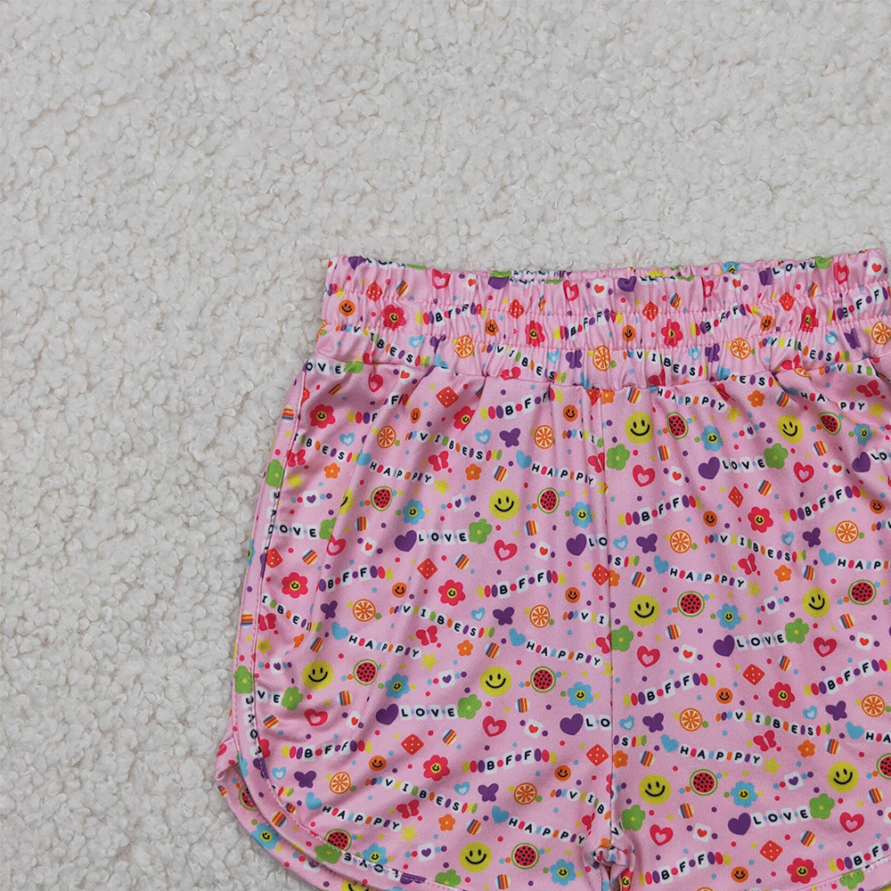 SS0484 RTS NO MOQ Baby Girls Summer Shorts  Pink happy vibes love floral baby girls summer shorts
