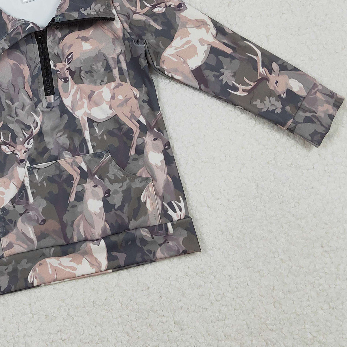 11.1 RTS NO MOQ （In stock）GT1180 Baby Girls Long Sleeve Tops Baby Girls Deer Camo Pockets Zipper Hunting Yoga Active Pullovers Top