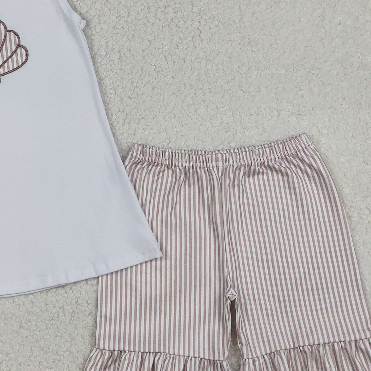 12.19 RTS NO MOQ （In stock）GSD2948 Embroidery Stripe Shells Baby Girls Tunic Ruffle Shorts Clothes Sets
