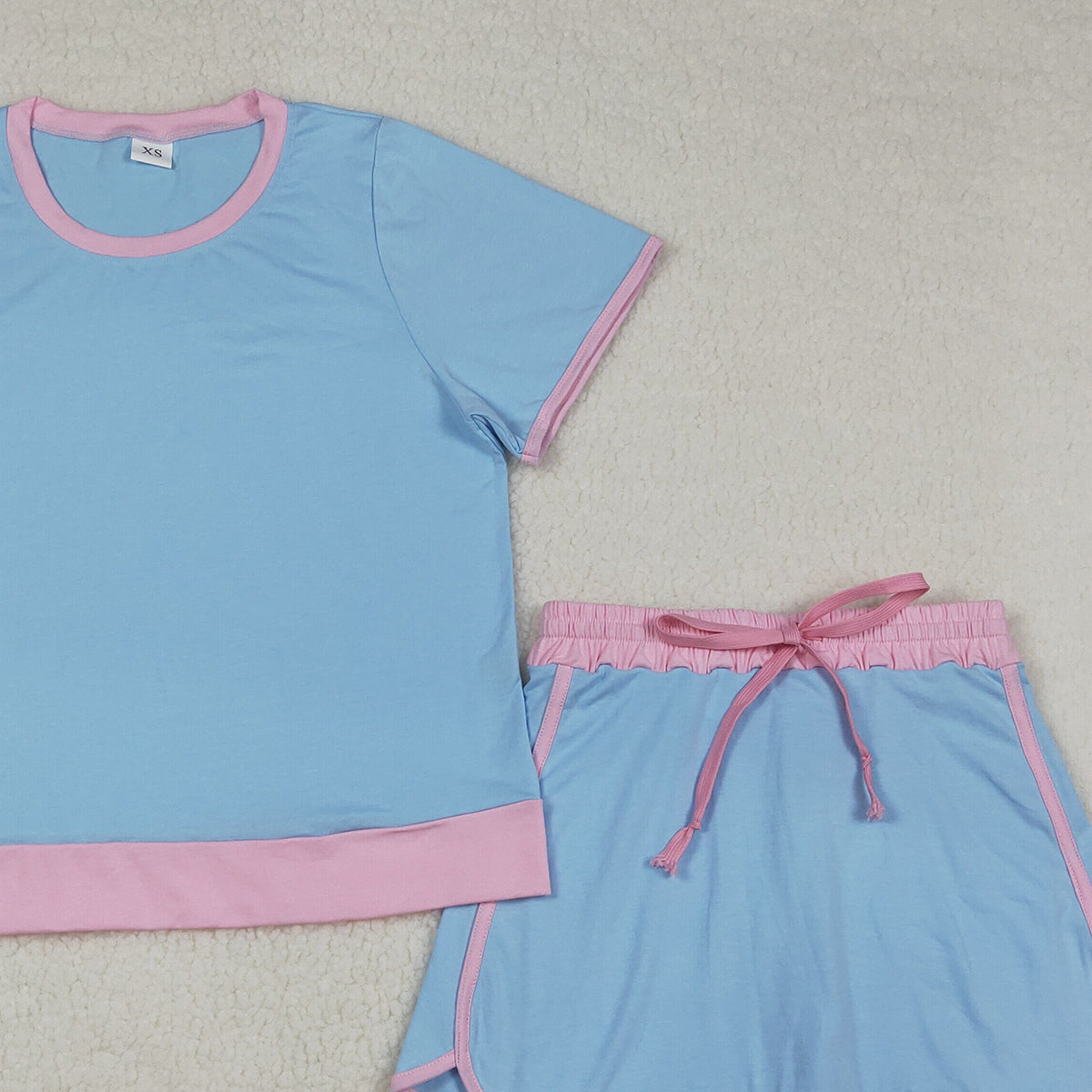 3.28 RTS NO MOQ （In stock）GSD3674 Light blue pink cotton top skirt adult women outfits