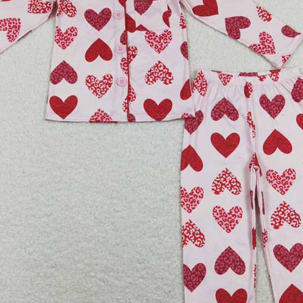 4.25 GLP1136 RTS NO MOQ Pink leopard heart girls valentine's button down pajamas