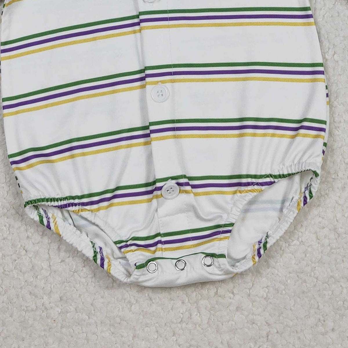 12.8 RTS NO MOQ （In stock）LR2880 Baby Girls Winter Rompers Baby Boys Long Sleeve Mardigras Stripe Button Rompers