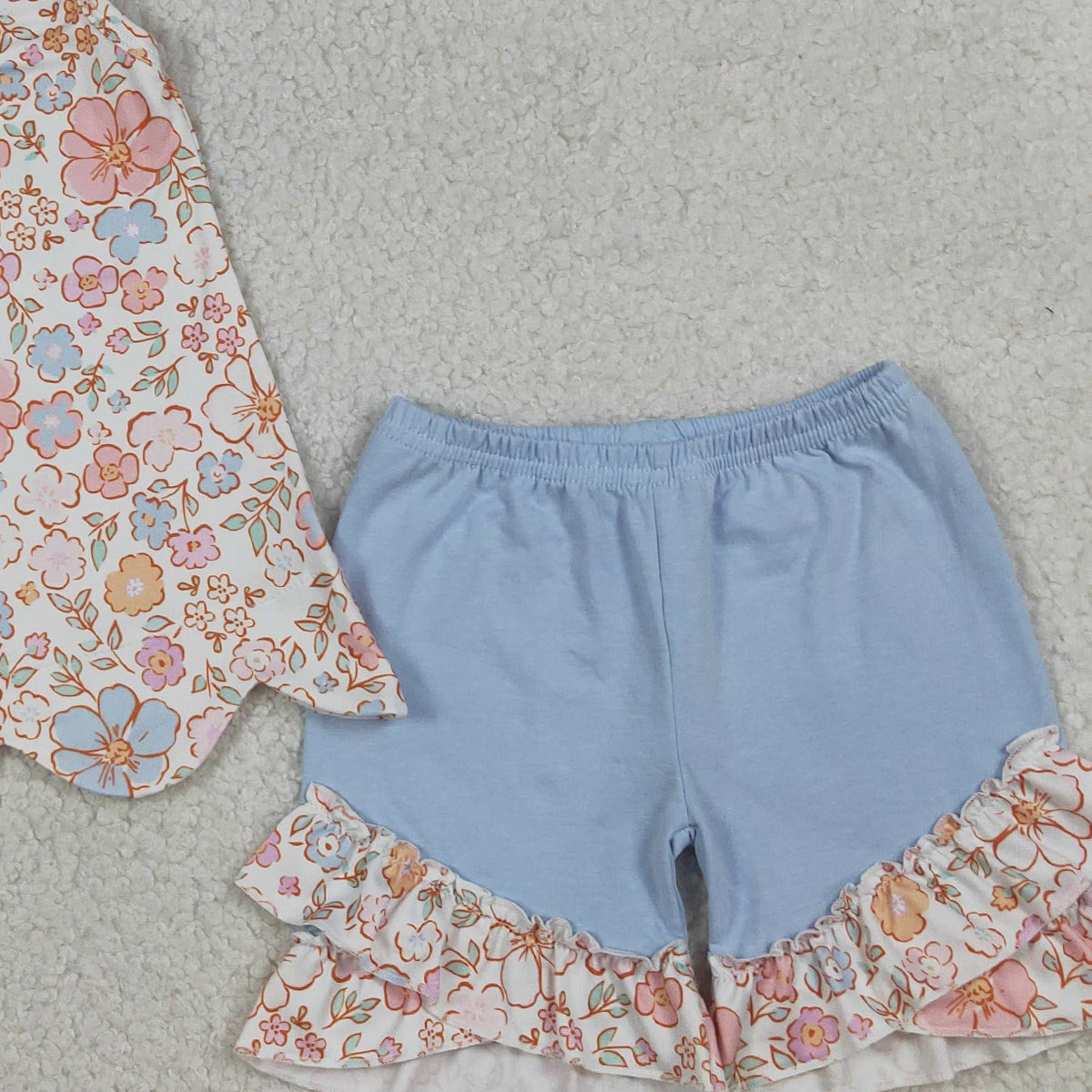 4.1 RTS NO MOQ （In stock）GSSO3393 Sleeveless floral scallop top shorts girls outfits