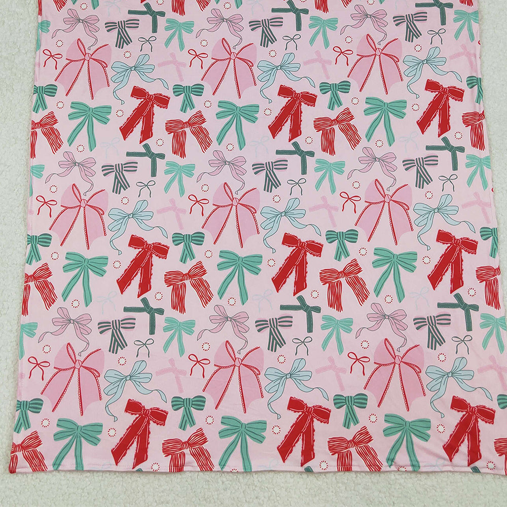 RTS NO MOQ （In stock）BL0218 Baby Blankets Pink Green Bows Plaid Christmas Blankets