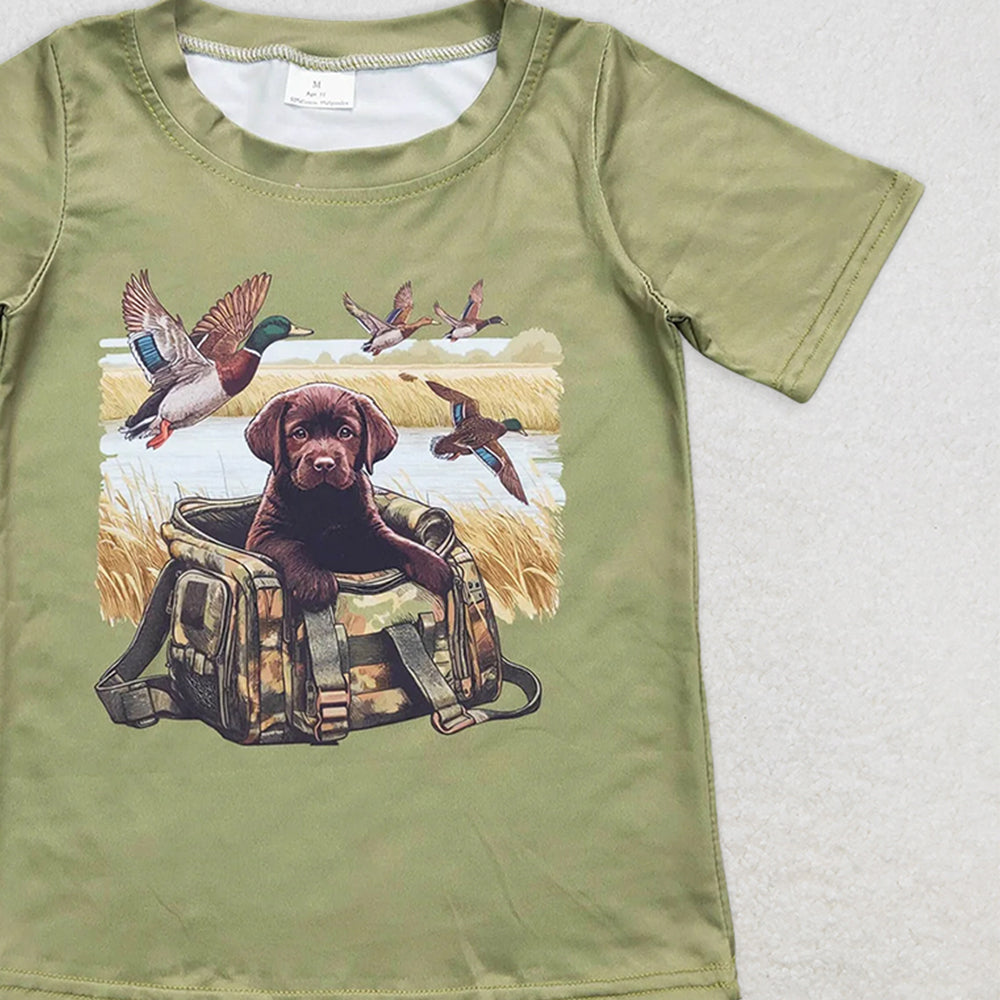 BT0637RTS NO MOQ Baby Boys Summer Tops  Baby Boys Green Ducks Dogs Short Sleeve Tee Shirt Tops