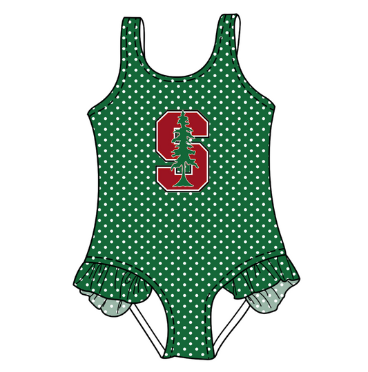 CUSTOM MOQ 5 Cute Comfortable Clothing For Kids Summer Baby Girls Green S Polka Dots Ruffle Team One Piece Swimsuits
