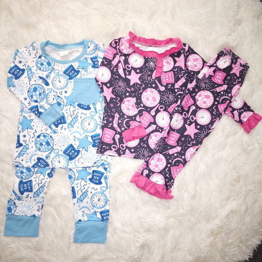 10.22 RTS Sibling Baby Boys Girls Happy New Year Pant Pajamas Sets