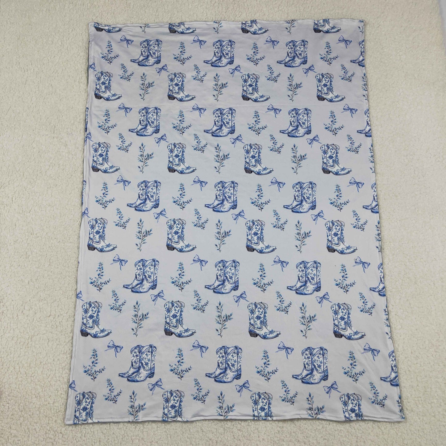 BL0229 RTS NO MOQ （In stock）Baby Kids Blue Boots Bows Western Blankets