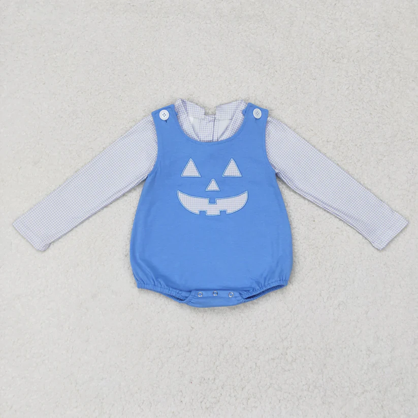 RTS NO MOQ （In stock）Sibling baby girl boy clothes halloween long-sleeved top embroidery smiley face rose red sleeveless dress and romper 2 pieces set