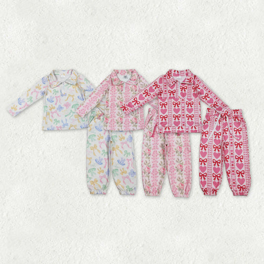 1.5 RTS Sibling Baby Girls Bow Heart Flowers Zip Pocket Pullover Joggers Clothes Sets