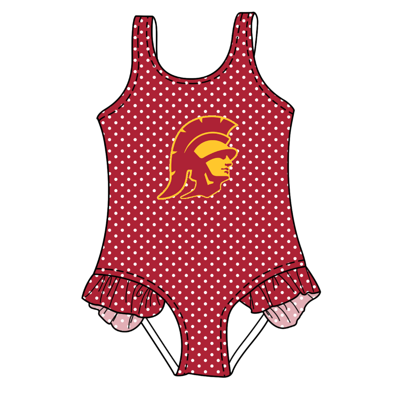 CUSTOM MOQ 5 Cute Comfortable Clothing For Kids Summer Baby Girls Red Polka Dots Ruffle Team One Piece Swimsuits