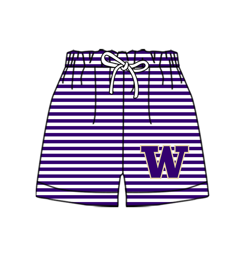 CUSTOM MOQ 5 Cute Comfortable Clothing For Kids Baby Kids Purple W Stripe Summer Bottom Team Shorts