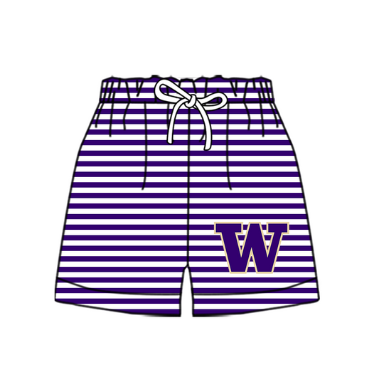 CUSTOM MOQ 5 Cute Comfortable Clothing For Kids Baby Kids Purple W Stripe Summer Bottom Team Shorts