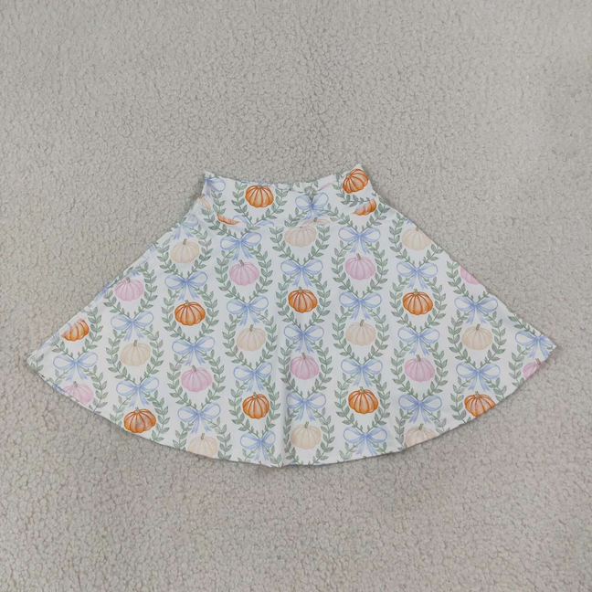 GLK0317  RTS NO MOQ （In stock）Baby Girls Colorful Pumpkins Bows Checked Fall Yoga Active Skirt Shorts Bottom