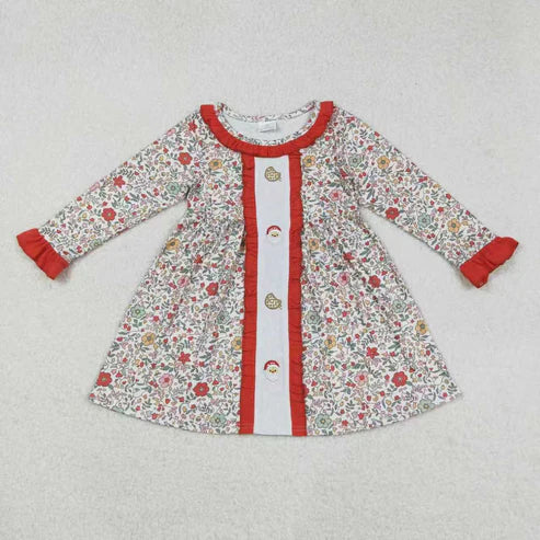 9.20 RTS Sibling Embroidery Santa Cookie Baby Girls Floral Christmas Clothes Sets Rompers Knee Length Dresses