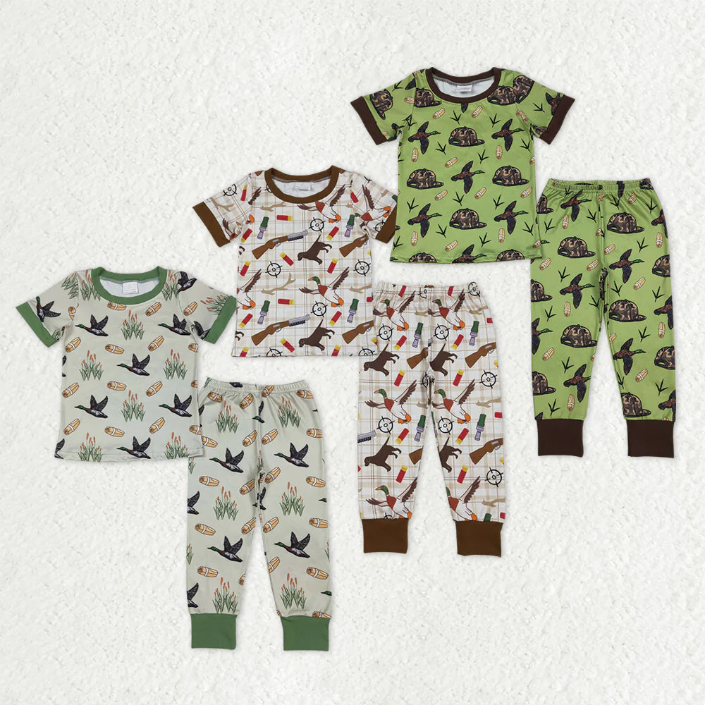 12.18 RTS Sibling Baby Boys Short Sleeve Ducks Dogs Top Pants Hunting Pajamas Sets