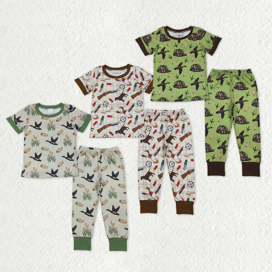 12.18 RTS Sibling Baby Boys Short Sleeve Ducks Dogs Top Pants Hunting Pajamas Sets