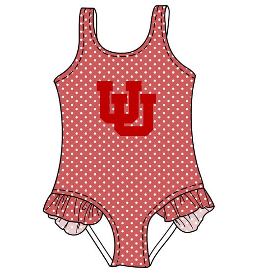 CUSTOM MOQ 5 Cute Comfortable Clothing For Kids Summer Baby Girls Pink Polka Dots Ruffle Team One Piece Swimsuits