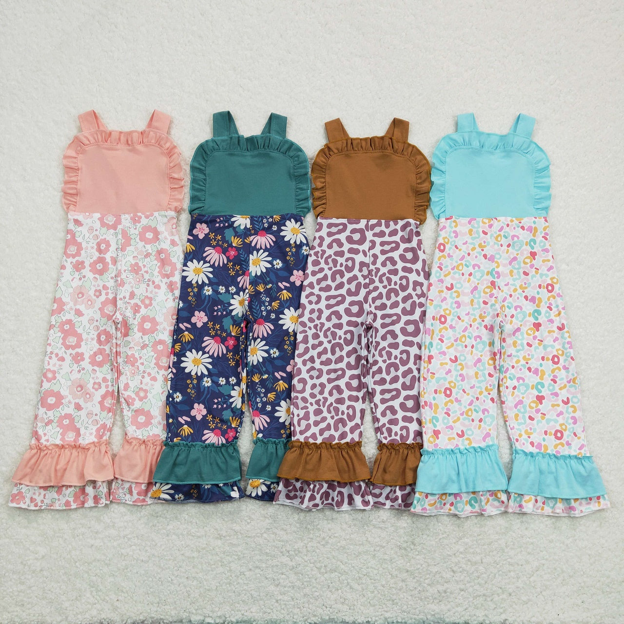 Petal hem overalls: small floral print & leopard print