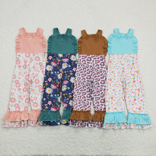 Petal hem overalls: small floral print & leopard print