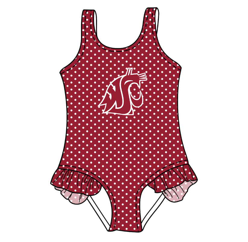 CUSTOM MOQ 5 Cute Comfortable Clothing For Kids Summer Baby Girls Red Polka Dots Ruffle Team One Piece Swimsuits