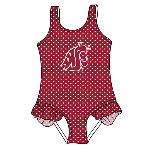 CUSTOM MOQ 5 Cute Comfortable Clothing For Kids Summer Baby Girls Red Polka Dots Ruffle Team One Piece Swimsuits