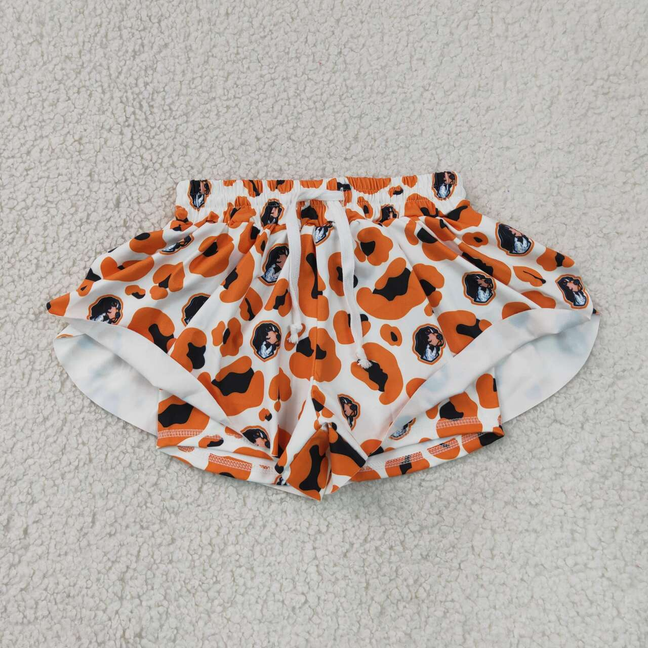 SS0816 RTS NO MOQ （In stock）Baby Girls Orange Leopard Print Ruffle Shorts Active Yoga Team Bottom