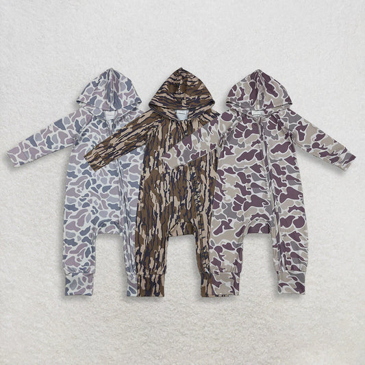11.22 RTS Sibling Baby Boys Southern Camo Hoodie Two Way Zip Convertible Rompers