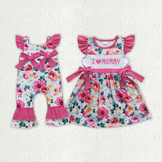 Baby Girls I Love Mom Pink Floral Rompers Dresses