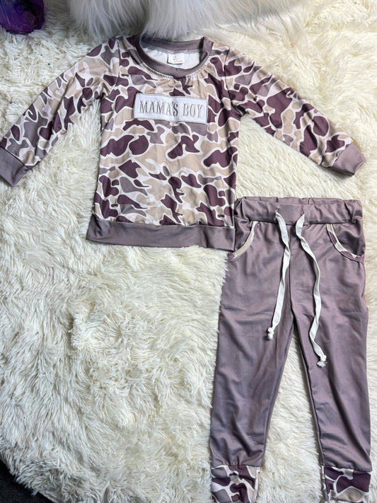 12.8 RST BLP1333 Embroidery Mama's Boy Baby Boys Dark Grey Camo Pockets Jogger Pants Clothes Sets